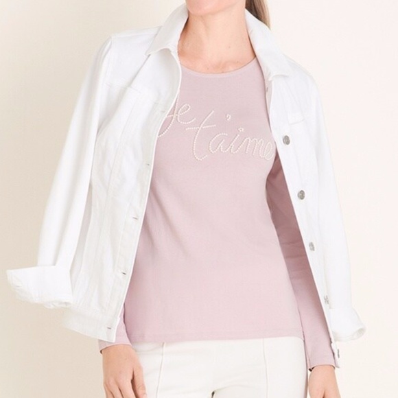 Chico's Je T'Aime Pearl Script Long Sleeve T-shirt Chico's Sz 0 or US S/4 - Picture 8 of 10
